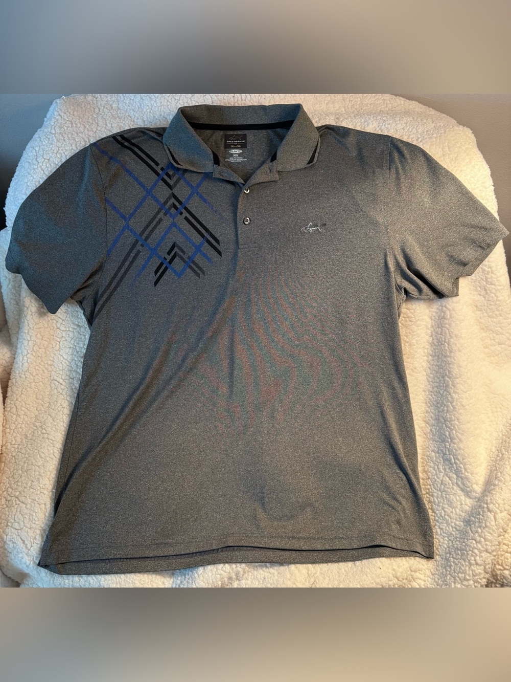 Men's Gray Greg Norman Polo Shirt with Subtle Blue/Black Plaid Accent XXL